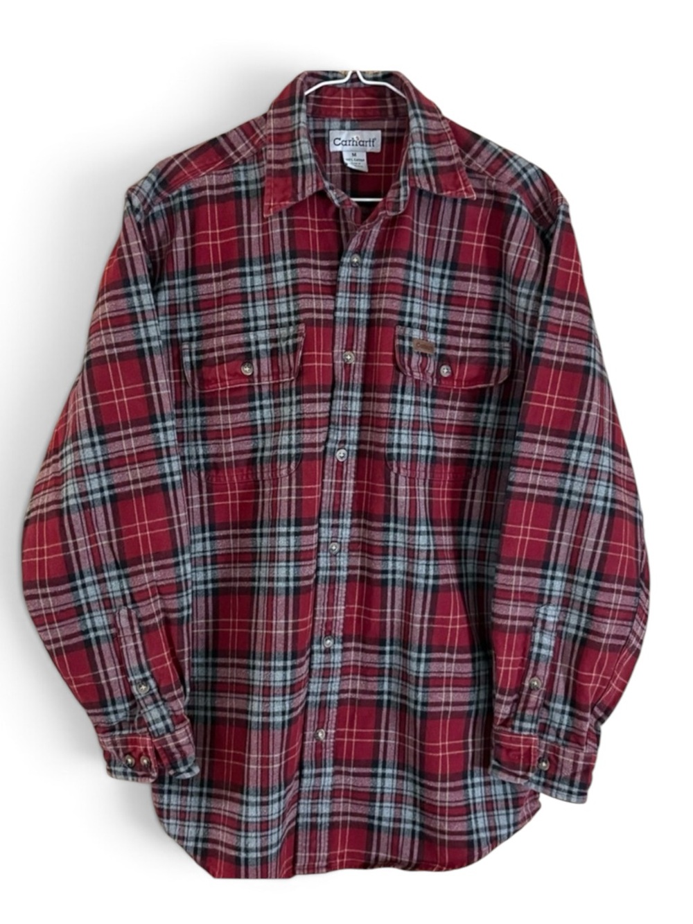 Carhartt Heavy Flannel Red and Gray Plaid Shirt